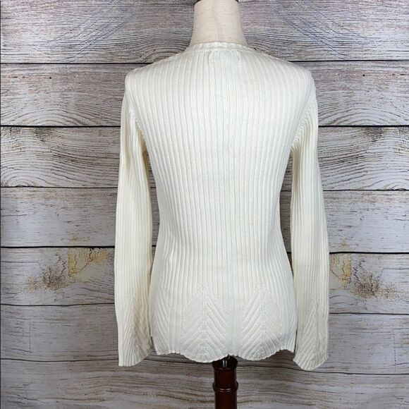 JONES NEW YORK SPORT Cotton Cream Rib Knit Sweater V-neck made in Australia M-L - Picture 6 of 9